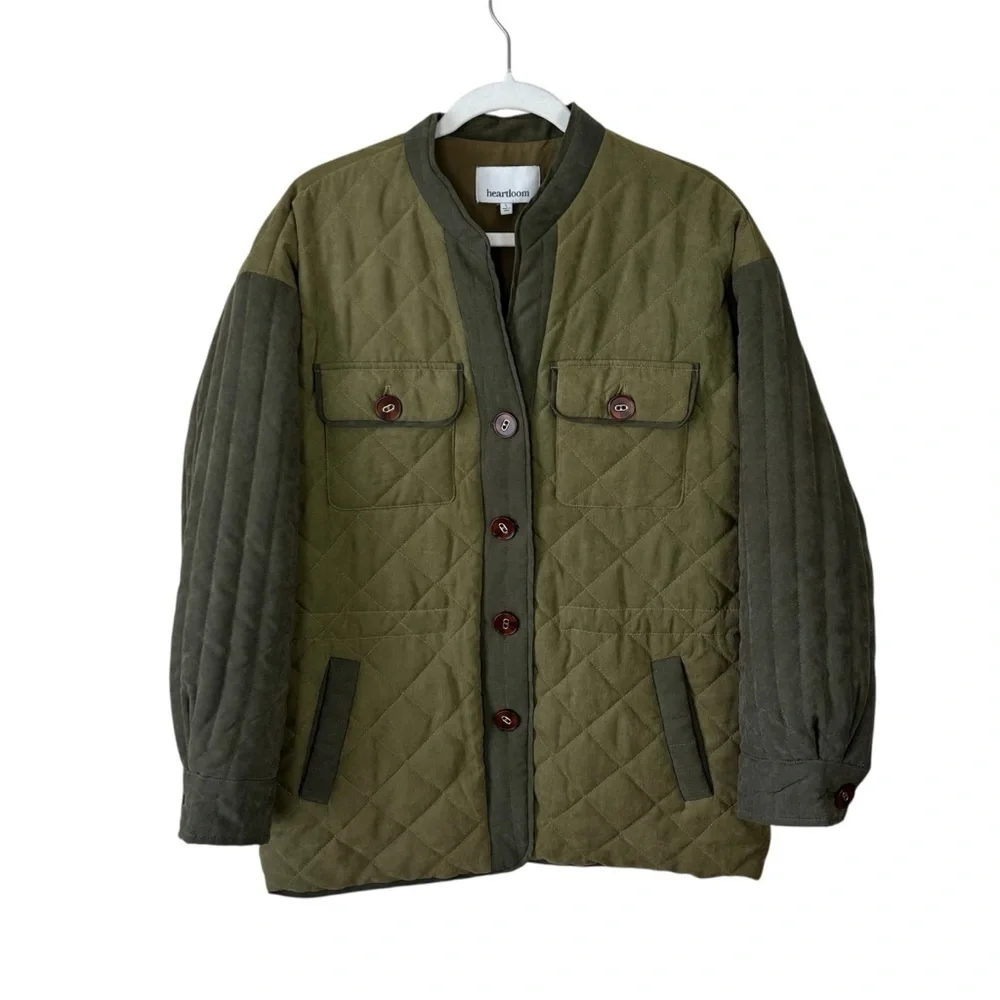 Heartloom Quilted Military Jacket In Green Khaki Women’s Size Large